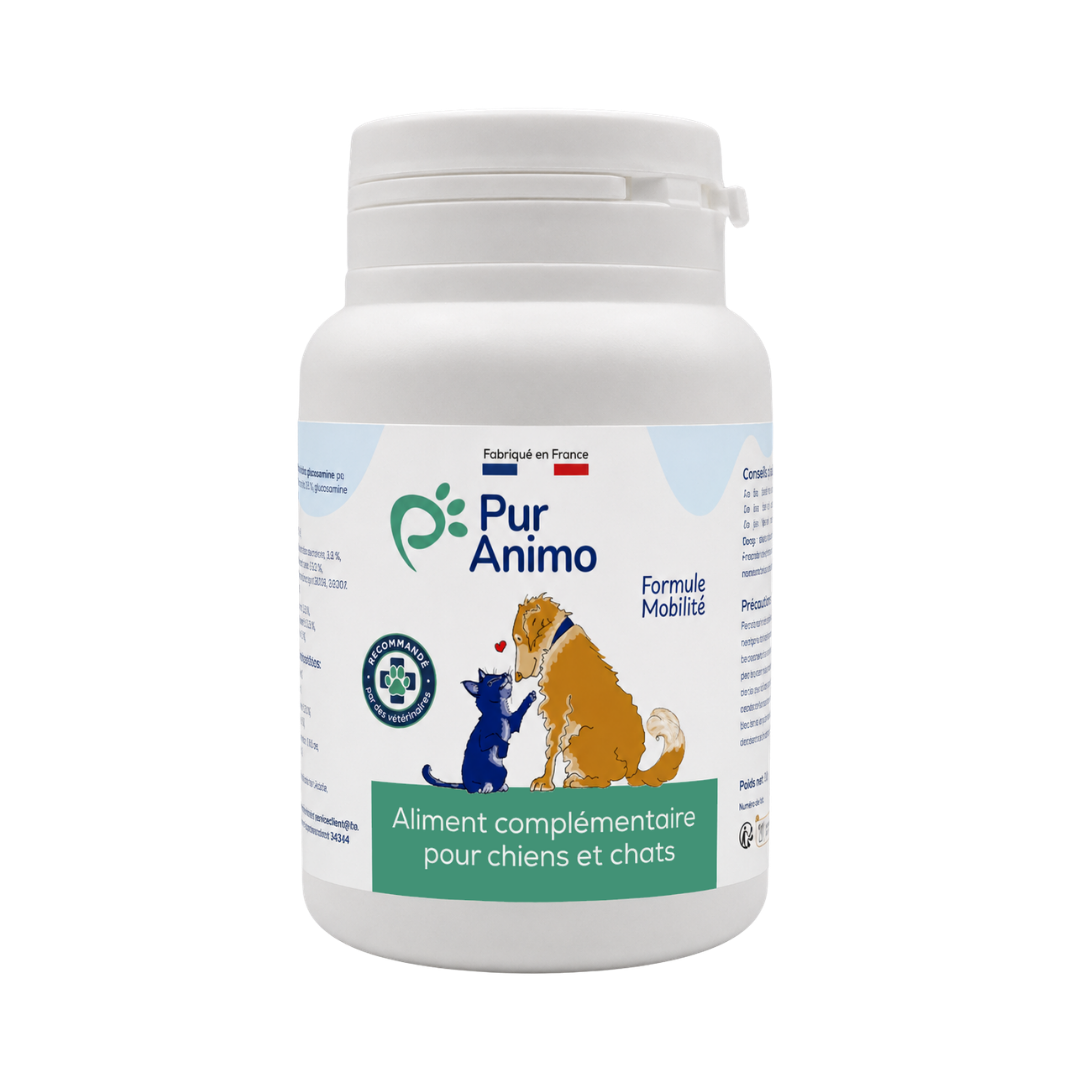 Pur Animo Formule Mobilité — pot 50 g, complément articulations oméga-3 et glucosamine chien et chat
